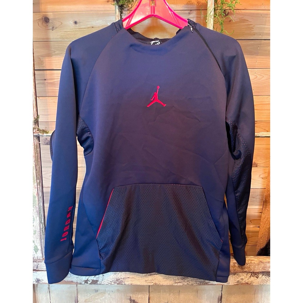 Jordan Jumpman Mens L Navy Red Mesh Performance Pullover Shoulder Zip